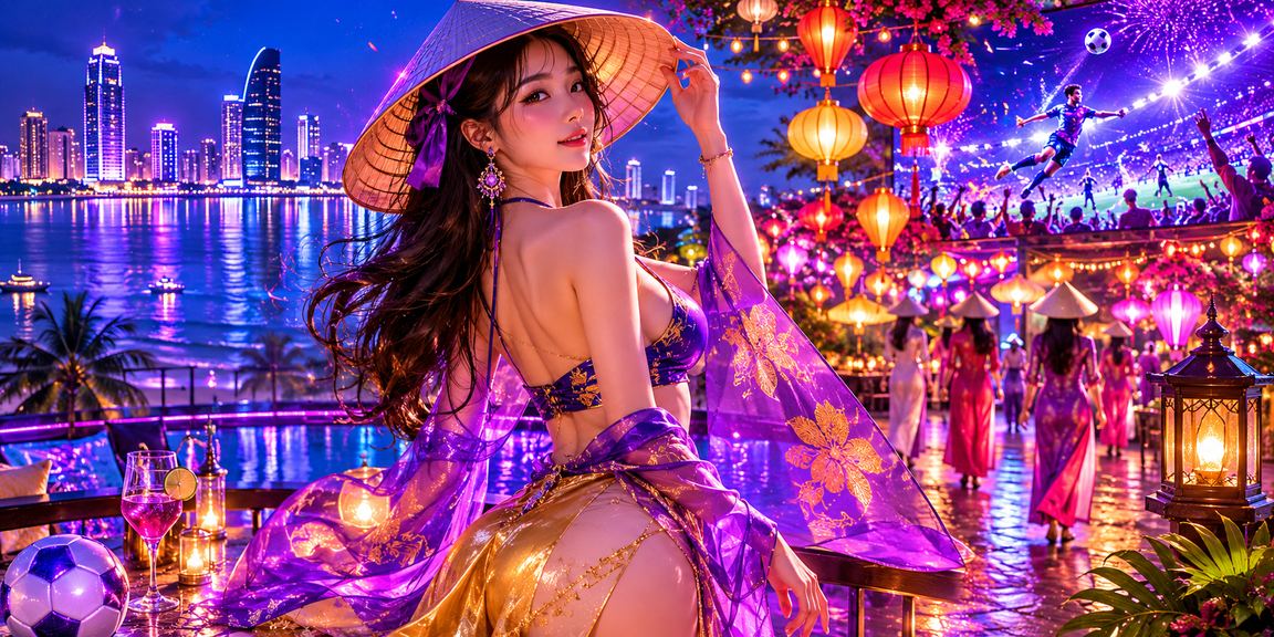 Người dùng đặt cược trên điện thoại di động tại Đà Nẵng với nón lá truyền thống